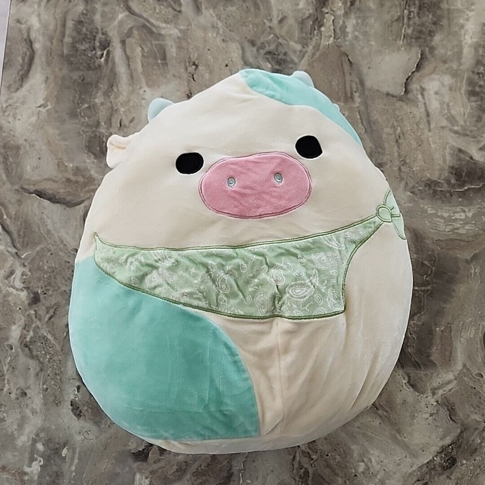 Squishmallows 18" Belana Cow Plush Green Bandana Washable Soft Toy